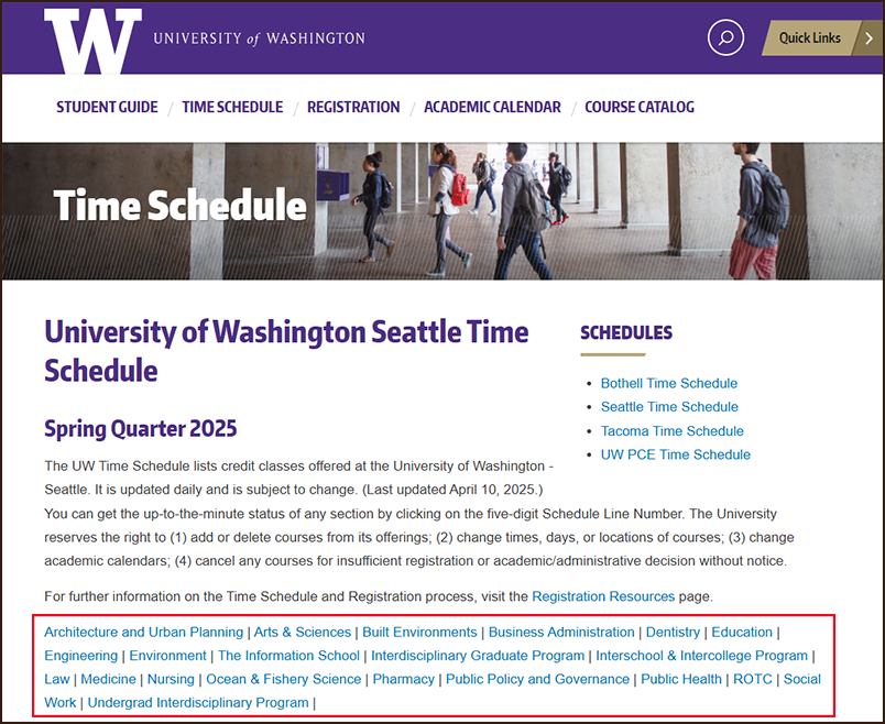 UW Seattle Time Schedule